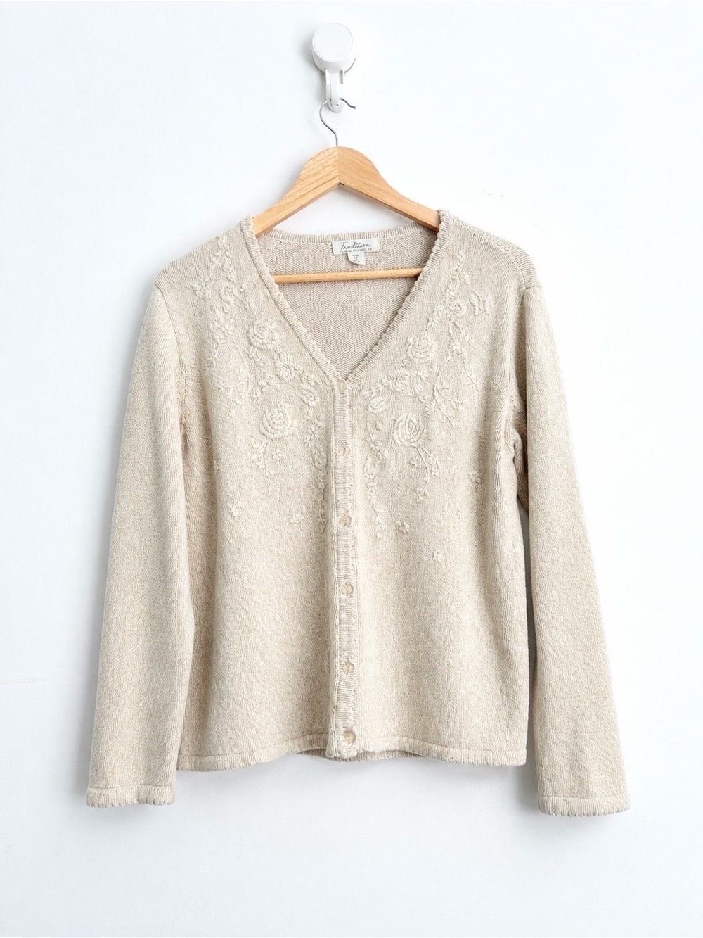 Vintage Tradition Cotton Floral Knit Cardigan Cottagecore Prairiecore Dainty L
